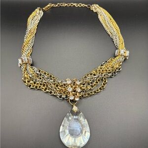 Steve Madden Gold and Silver Tone Multi-Chain Crystal Pendant Necklace